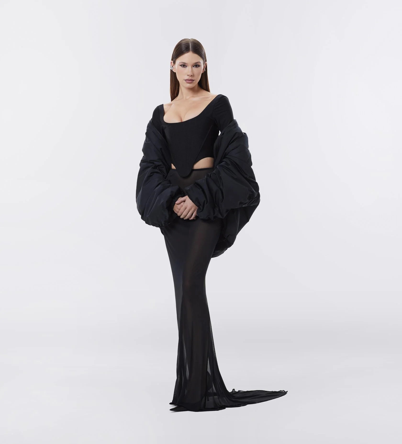 Corset T-shirt with straight sleeves made of supplex