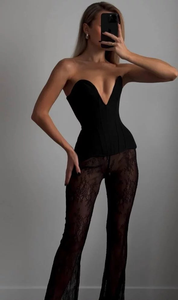 Corset made of Italian fabric with V-neck