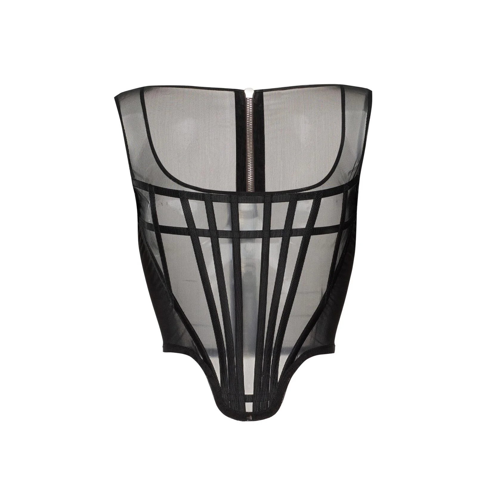 Corset T-shirt made of mesh with a stripe on the chest with laces