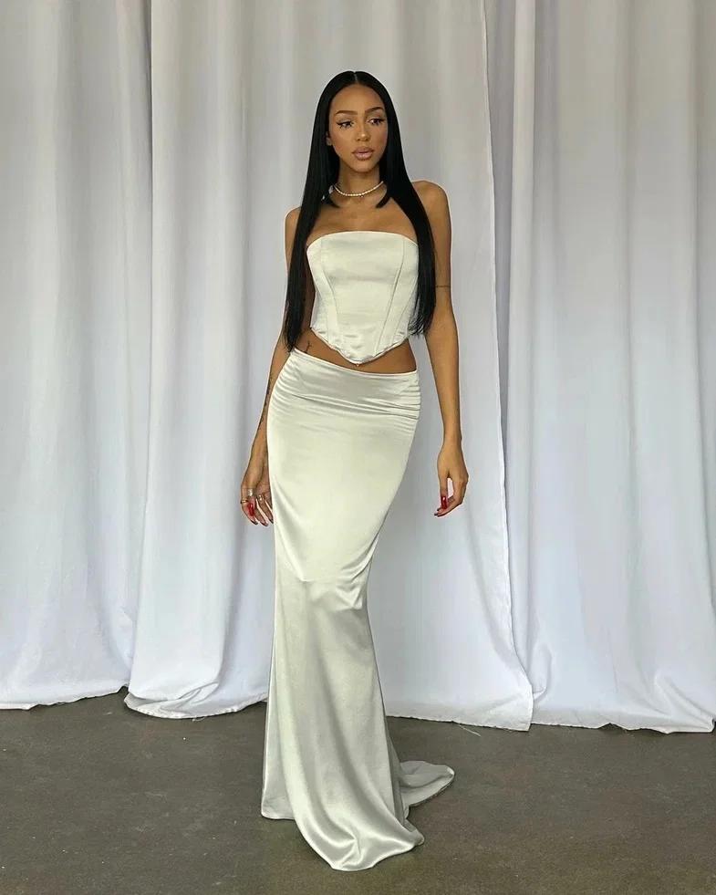 corset with straps and satin skirt