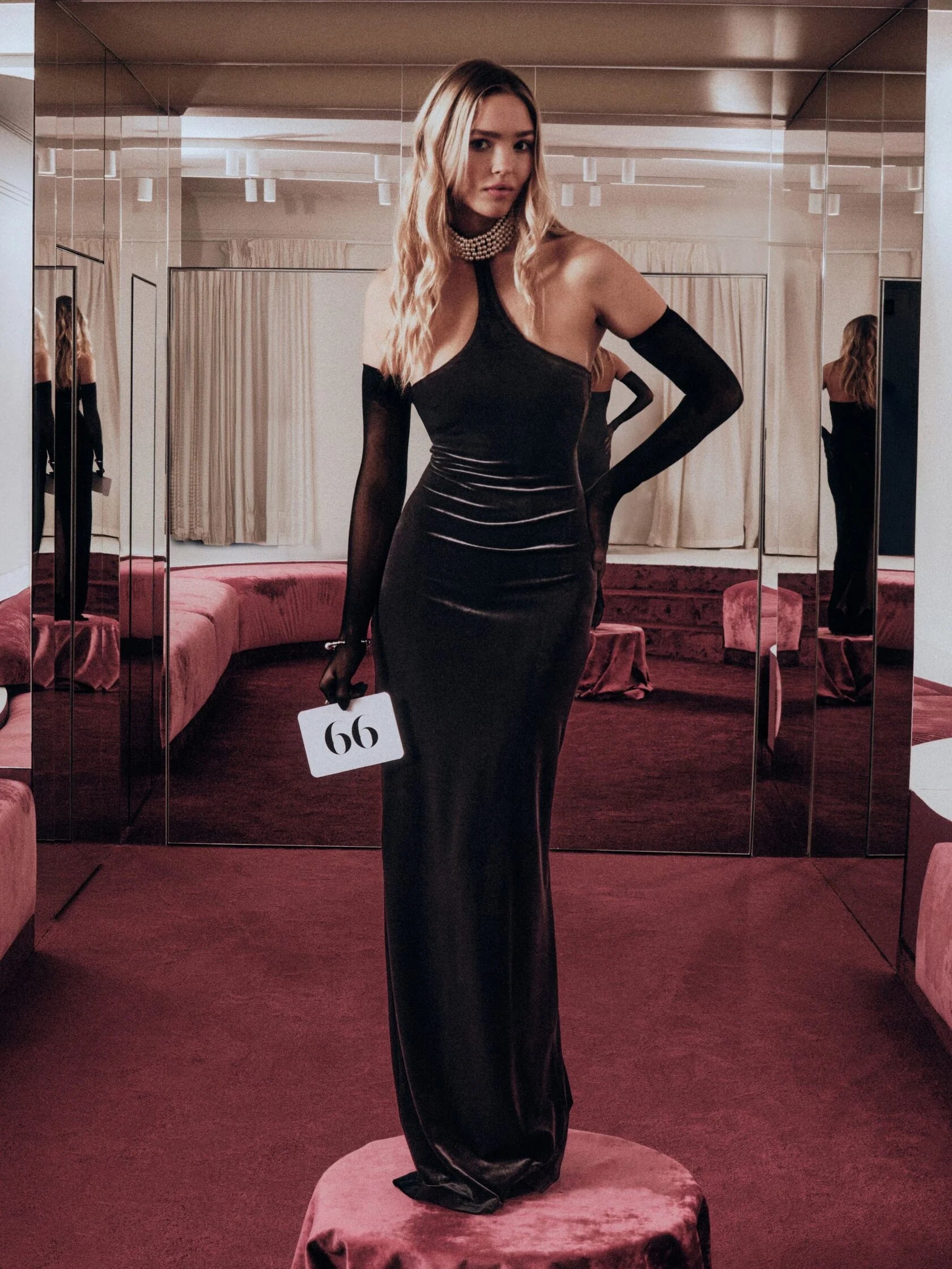 velvet maxi dress with pearls