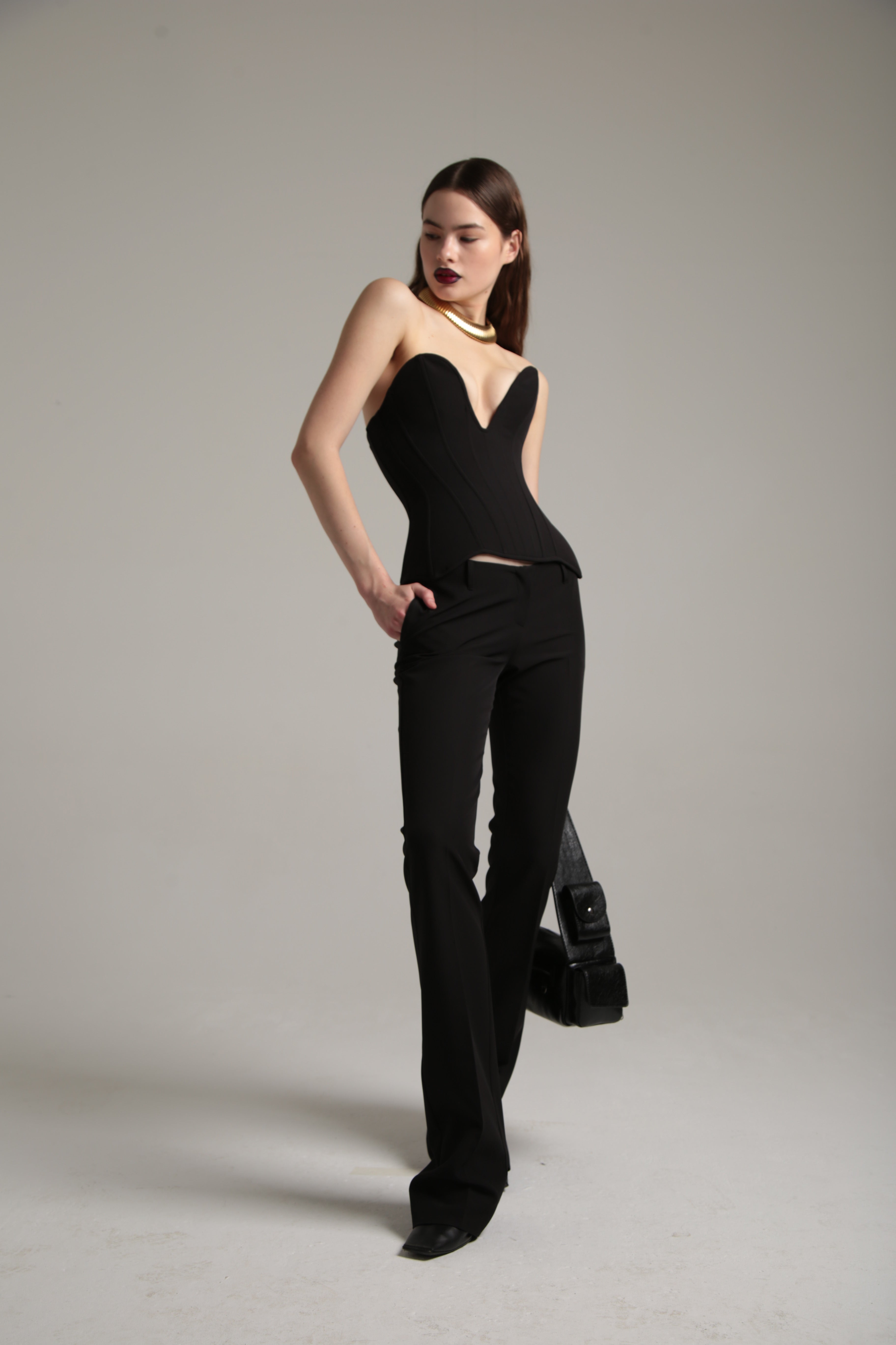 V-neck Corset Suit Fabric